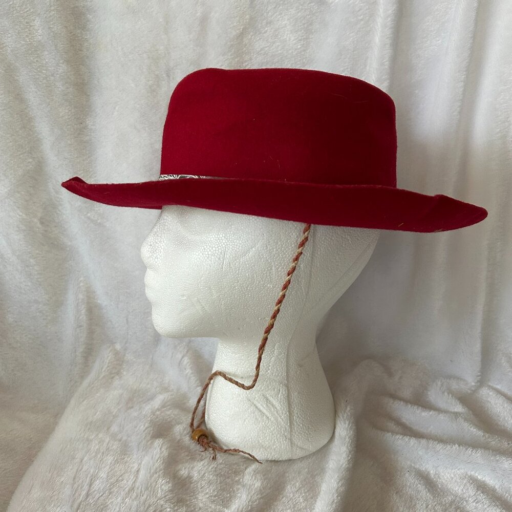 VINTAGE Kids Cowboy Hat Red Halloween Theater Chin Strap